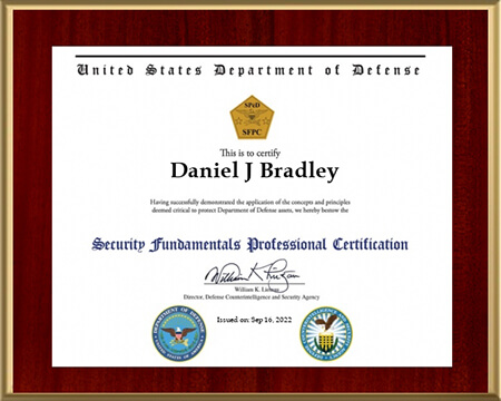 DoD adjudicator professional certifcation certificate